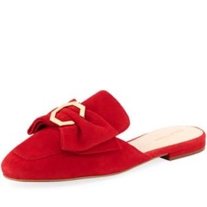 COLE HAAN Women’s Leela Red Suede Bow Mules US 8